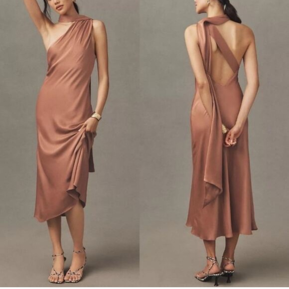 Anthropologie Dresses & Skirts - BHLDN Anthropologie Nicoletta One-Shoulder Tan Pink Mauve Dress